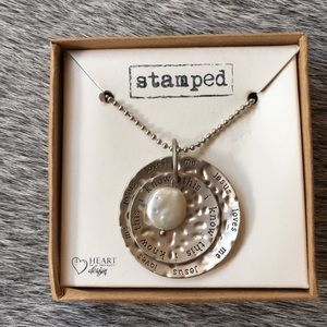 NIB Stamped Silver Metal Disk Necklace